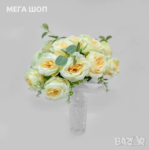 Изкуствени букети с рози и евкалиптови листа – Елегантна украса с дълготраен ефект, снимка 4 - Изкуствени цветя - 50346299