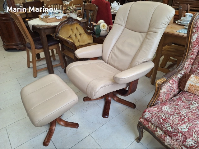 Кожено релакс кресло , снимка 3 - Дивани и мека мебел - 52077633