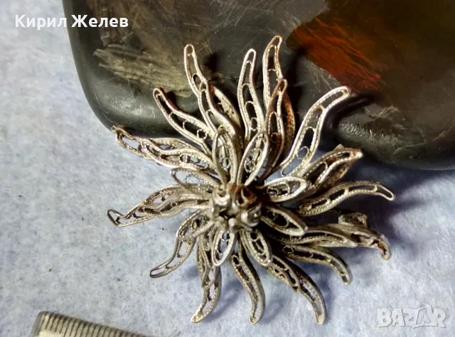СТАРИННА ФИНА ФИЛИГРАННА СРЕБЪРНА БРОШКА ЦВЕТЕ СРЕБРО ВИСОКА ПРОБА РЪЧНА МАЙСТОРСКА РАБОТА 47957, снимка 9 - Антикварни и старинни предмети - 48476640