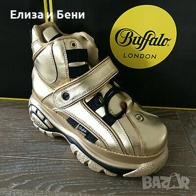 екстравагантни кецове естествена кожа с платформа, с кутия Buffalo gold platform sneakers high top, снимка 3 - Дамски боти - 36282776