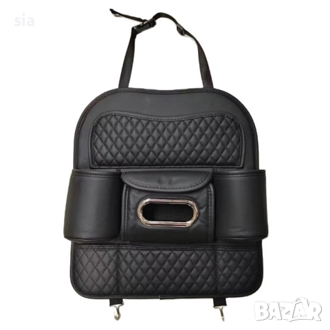 Органайзер за седалка – черен кожен универсален органайзер с 7 отделения