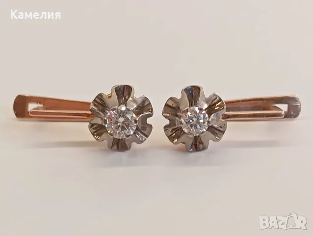 Руско злато. Обеци с брилианти. , снимка 4 - Обеци - 55989050