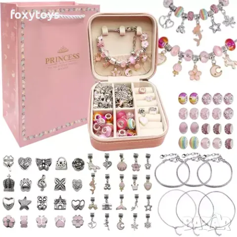 Комплект за изработка на детски бижута(гривни и колиета) с кутия и подаръчна торбичка, 22893, снимка 2 - Образователни игри - 47727036