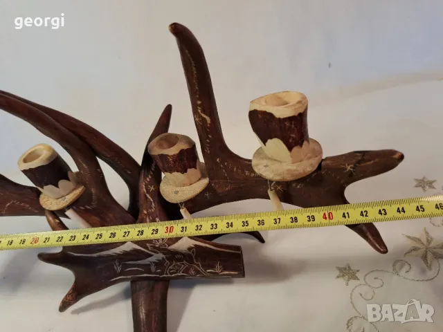 гравиран свещник от еленов рог уникат     25/4, снимка 14 - Декорация за дома - 50144699