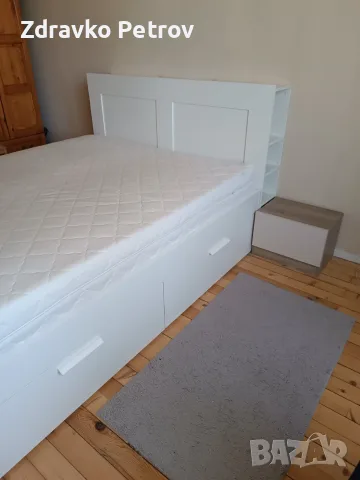 Легло IKEA Brimnes 166/234 с шкафове и Leirsund подматрачна рамка и матрак 160/200, снимка 2 - Спални и легла - 56145319