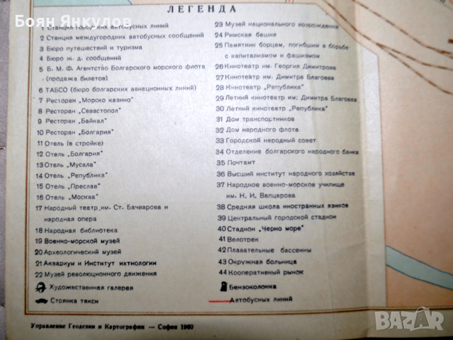 Карта Варна двустранна на руски език 1960г, снимка 2 - Антикварни и старинни предмети - 36367412
