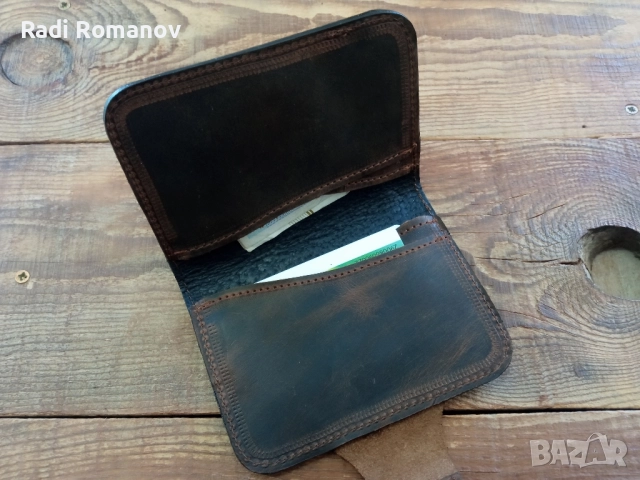 Мъжки кожен портфейл, ловен аксесоар, естествена кожа, ръчна изработка , снимка 7 - Портфейли, портмонета - 52020292