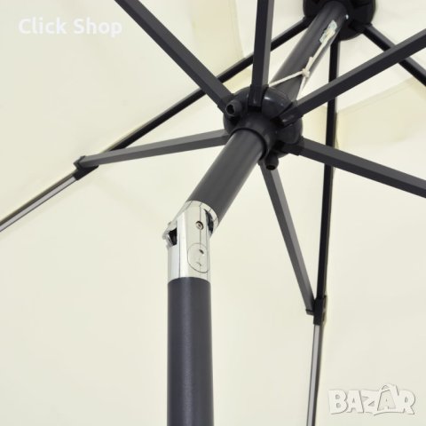 Чадър с LED светлини и алуминиев прът, 300 см, пясъчнобял, снимка 2 - Градински мебели, декорация  - 40878551