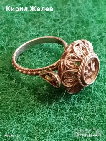 Старинен възрожденски стил сребърен пръстен филигранна изработка 52446, снимка 2 - Пръстени - 52909420