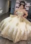 Сватбена рокля тип Принцеса с 3 Д апликация в златисто, снимка 1 - Рокли - 41936672