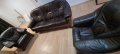 Коплект диван с два фотьойла, дърво, ратан и естествена кожа, снимка 1 - Дивани и мека мебел - 39791137