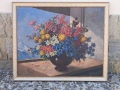 картина букет цветя във ваза маслени бои върху платно , снимка 1