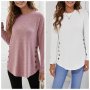 Дамска едноцветна ежедневна блуза с копчета и падащо рамо, 2цвята - 023, снимка 1 - Блузи с дълъг ръкав и пуловери - 42400236