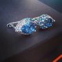 Сребърни 925 Обеци с Родиево покритие и Натурални London Blue Топази и Циркони!!!, снимка 2