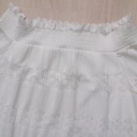 РАЗКОШНА бяла дантелена рокля с ластично деколте и 7/8 дължина на ръкава , снимка 2 - Рокли - 41890580