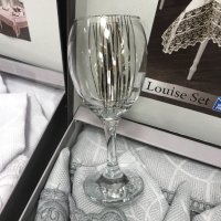 Комплект от 6 стъклени чаши със сребърен декор, снимка 2 - Чаши - 41903433