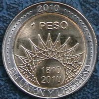 1 песо 2010(glaciar perito moreno), Аржентина, снимка 2 - Нумизматика и бонистика - 34495063