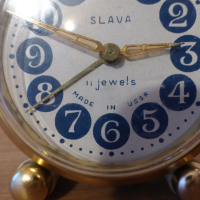 Будилник часовник Слава 2 крачета син корпус, снимка 4 - Антикварни и старинни предмети - 44795053