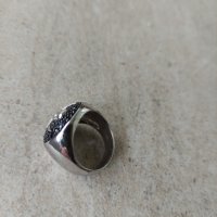 Сребърен пръстен с камъни череп и кости, снимка 4 - Пръстени - 33990035