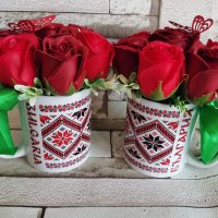 Чаша с рози, народни мотиви, шевици, снимка 2 - Изкуствени цветя - 40402583