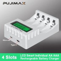 PUJIMAX 4 слота 1.2V интелигентно зарядно устройство за NiCd NiMh батерии LCD дисплей за AA/AAA, снимка 9 - Друга електроника - 42568744