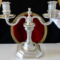 Френски готически двоен свещник от калай 1.5 кг. , снимка 16 - Антикварни и старинни предмети - 44620463