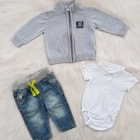 Боди риза H&M дънки и жилетка за бебе 1-2 месеца, снимка 1 - Комплекти за бебе - 42480666