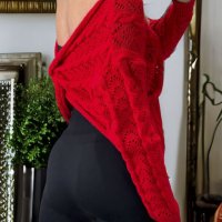 Дамски пуловер, кръстосан отзад с красива шарка, 5цвята - 023, снимка 2 - Блузи с дълъг ръкав и пуловери - 39855780