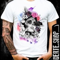 Тениска с щампа LA MUERTE FLOWERS, снимка 1 - Тениски - 42674915