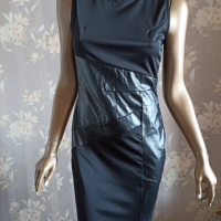 Черна рокля от трико и еко кожа , снимка 4 - Рокли - 32525528