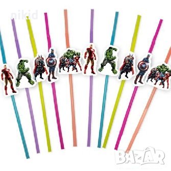 10 бр Avengers Авенджърс герои Отмъстителите парти сламки рожден ден, снимка 1
