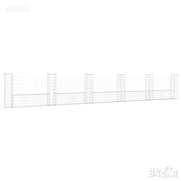 vidaXL U-образна габионна кошница с 6 стълба, желязо, 620x20x100 см（SKU:151279）, снимка 1