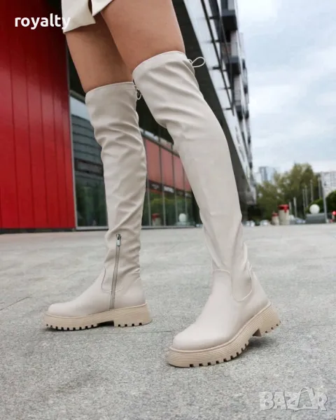 Равни чизми - бежова кожа , снимка 1