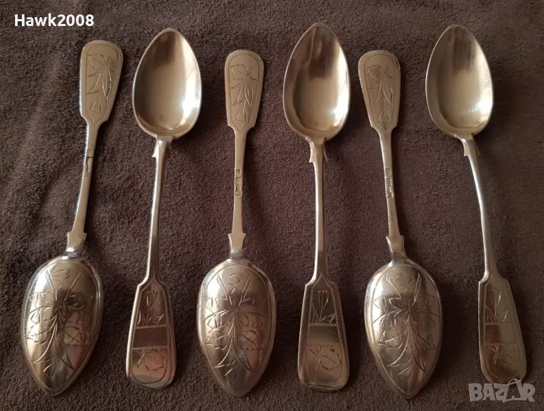 1892 Руска империя Москва сребърни 84 лъжички за кръщене, снимка 1