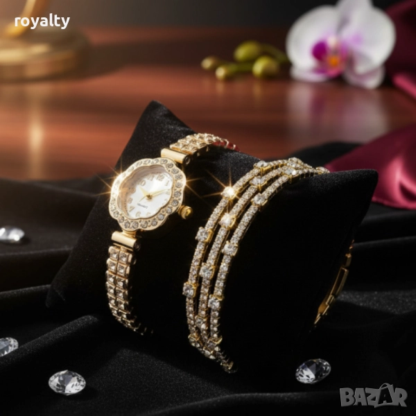 Елегантен дамски комплект – кварцов часовник с гривни в подаръчна кутия, снимка 1