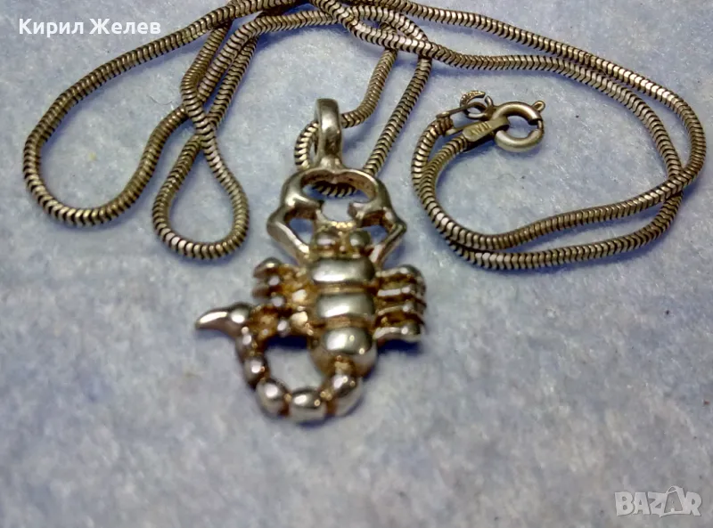 ЗОДИЯ СКОРПИОН ФИГУРАЛЕН СРЕБЪРЕН МЕДАЛЬОН с ФИНА СРЕБЪРНА ВЕРИЖКА СРЕБРО 925 ITALY 49834, снимка 1