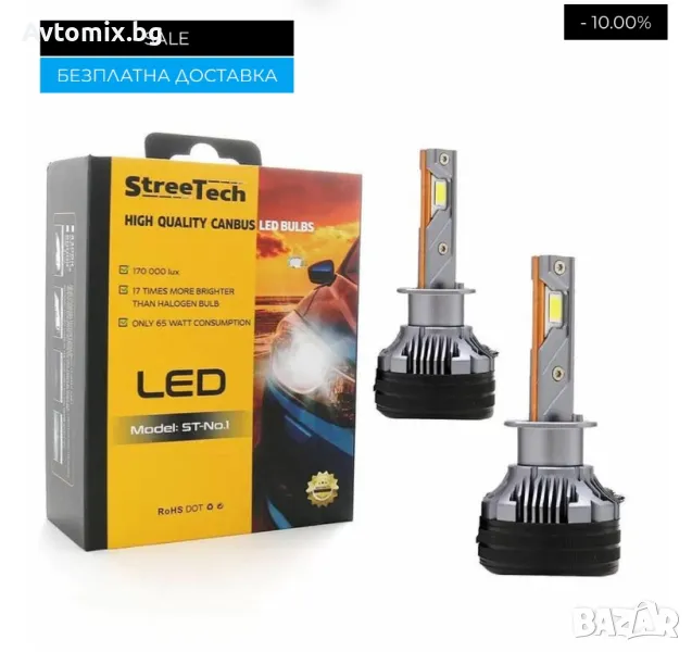 Н1 LED xenon крушки, модел STN1 за 10-24V, 65W, Canbus 6000K, комплект, БЕЗПЛАТНА ДОСТАВКА, снимка 1