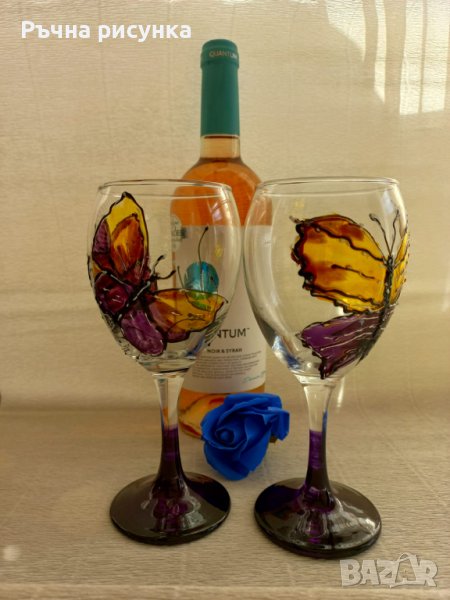 Два броя ръчно рисувани чаши "Пеперуди", снимка 1