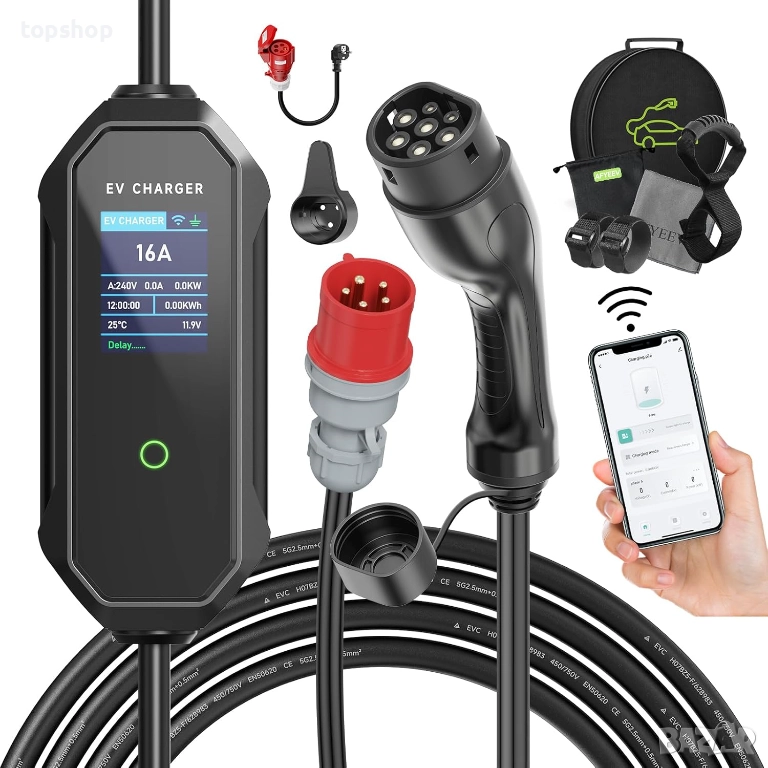 Чисто нов комплект кабели AFYEEV, Зарядно устройство тип 2 за електрически автомобили, 11kW 8-16A..., снимка 1
