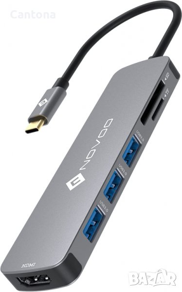 NOVOO  USB C Hub 6 в 1 USB-C към 4K HDMI, 3хUSB 3.0, SD/TF четец на карти, снимка 1
