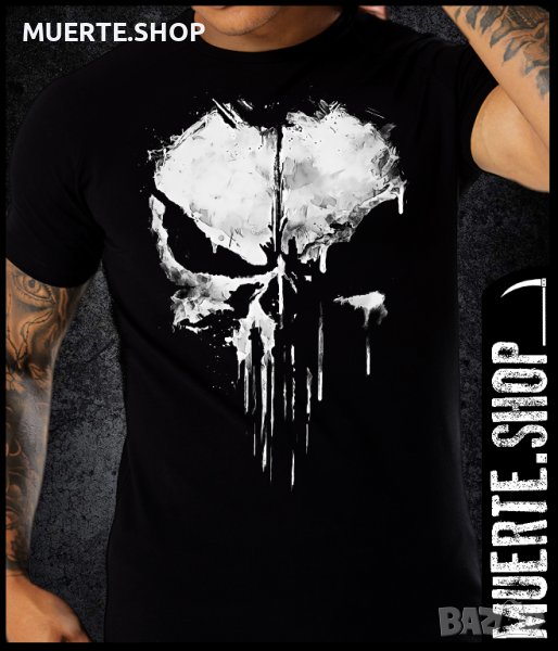 Черна тениска с щампа PUNISHER MELTED SKULL, снимка 1