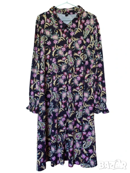 Дамска рокля с флорална щампа и копчета Yoek, 110х75 см, XXL, снимка 1