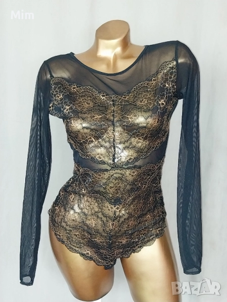 S/M Черно ,еластично, прозрачно боди с дълъг ръкав , снимка 1