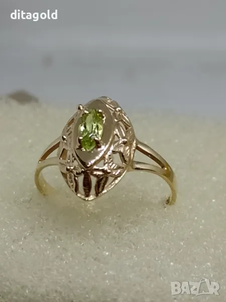 Нов 14К златен пръстен с естествен перидот, снимка 1