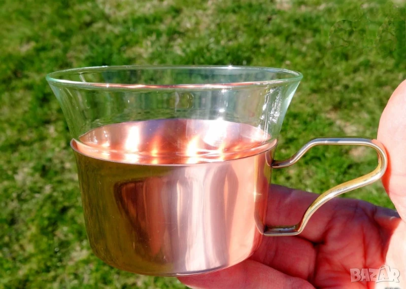 Немска медна чаша подстакан и огнеупорна чаша 8 бр х 6 лв, снимка 1