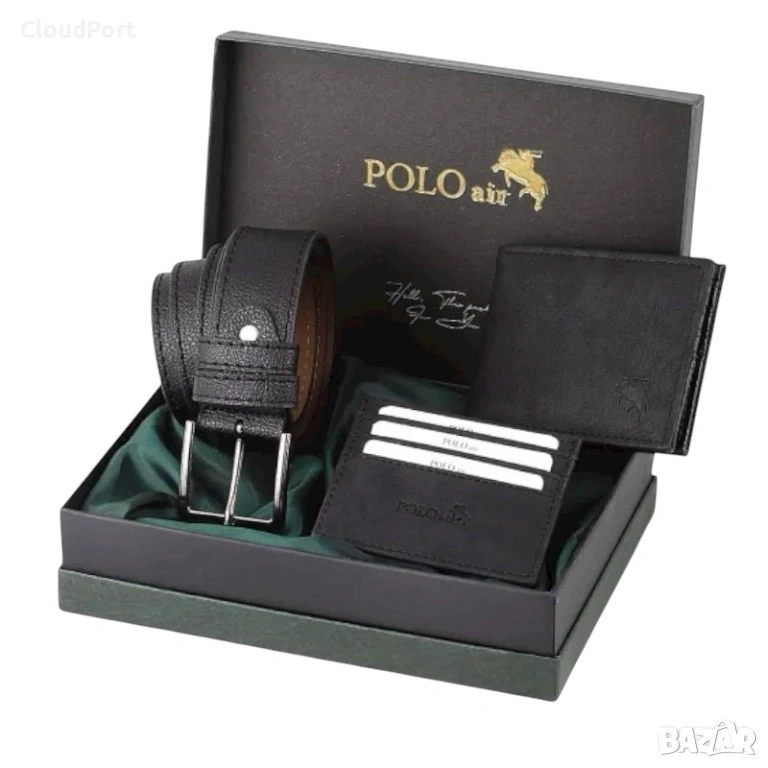 Мъжки комплект, POLO Air, Портфейл, Колан, Картхолдър, черен, снимка 1