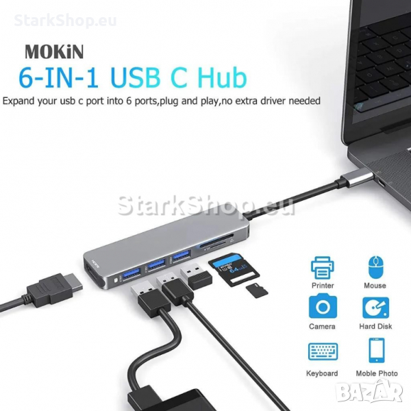  Macbook HUB 6в1 – HDMI, USB, MicroSD, снимка 1