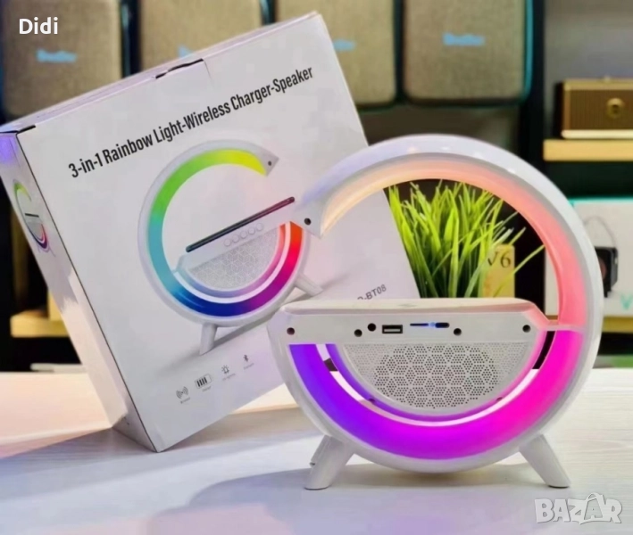 Тонколона с LED светлинки и станция за безжично зареждане , снимка 1