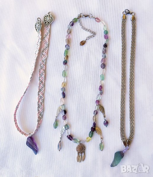 Ангелски крила. Колиета чокър с многоцветен флуорит, снимка 1