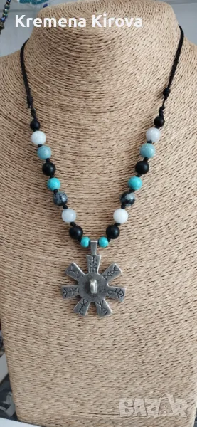 Колие с Розетата от Плиска и естествени камъни. Бижута Луди гъби. Ръчна изработка., снимка 1
